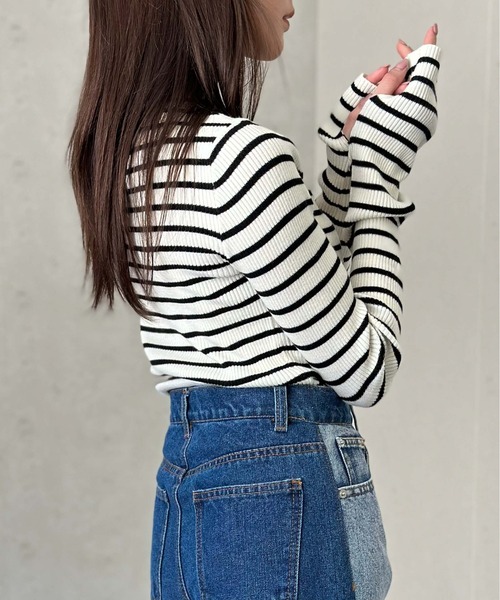 Per sist ence（パーシエンス）の「アームウォーマー風ハイネックリブプルオーバー（ニット/セーター・レディース・ブラック系2/パープル/アイボリー/グレー/ホワイト系2/ホワイト系1/ブラック/ブラック系1・FREE）」の20枚目の写真