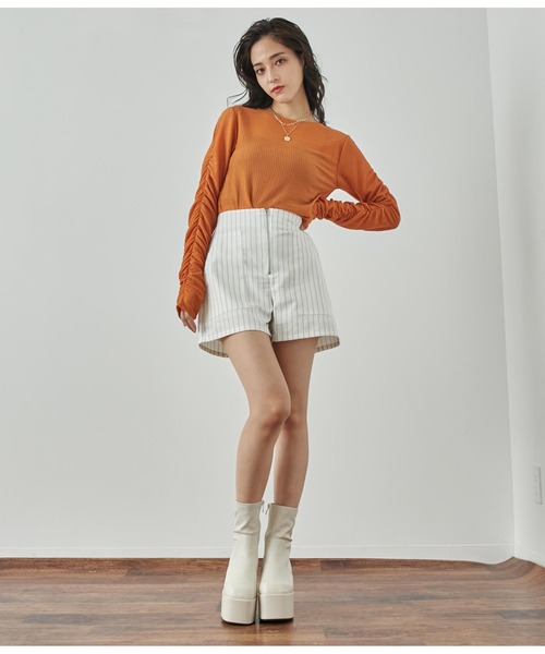 セール】ジップデザインストライプショートパンツ【セットアップ