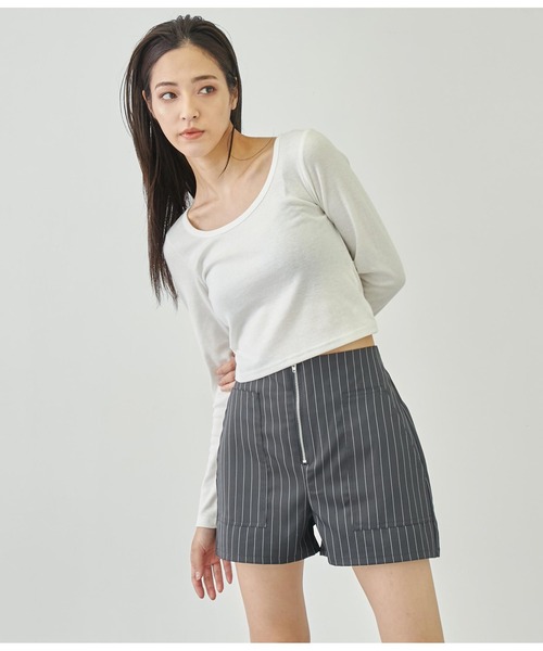 セール】ジップデザインストライプショートパンツ【セットアップ