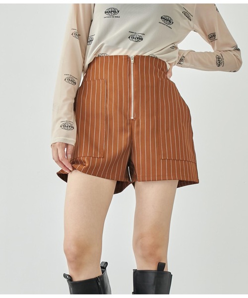 ANAP（アナップ）の「ジップデザインストライプショートパンツ【セットアップ対応】（その他パンツ・レディース・ブラウン/オフホワイト/スミクロ・FREE）」の5枚目の写真