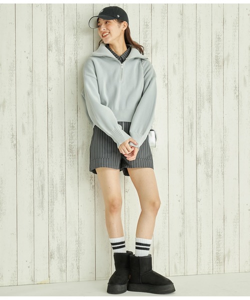 ANAP（アナップ）の「ジップデザインストライプショートパンツ【セットアップ対応】（その他パンツ・レディース・ブラウン/オフホワイト/スミクロ・FREE）」の9枚目の写真