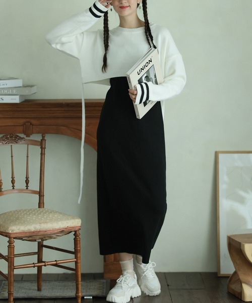Girly Doll(ガーリードール)の「ライン入りショート丈ニット(ニット/セーター・レディース・グレー/オフホワイト/ベージュ/ブラック・F)」の12枚目の写真