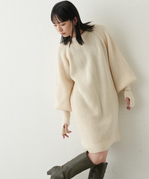 Aunt Marie's(アントマリーズ)の「ボリュームスリーブミニニットワンピース(ワンピース・レディース・アイボリー/ブラック/ブラウン・FREE)」の12枚目の写真