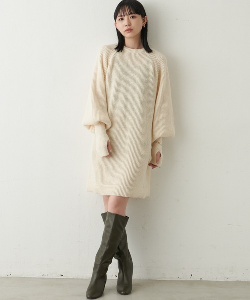 Aunt Marie's(アントマリーズ)の「ボリュームスリーブミニニットワンピース(ワンピース・レディース・アイボリー/ブラック/ブラウン・FREE)」の14枚目の写真