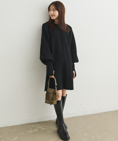 Aunt Marie's(アントマリーズ)の「ボリュームスリーブミニニットワンピース(ワンピース・レディース・アイボリー/ブラック/ブラウン・FREE)」の5枚目の写真