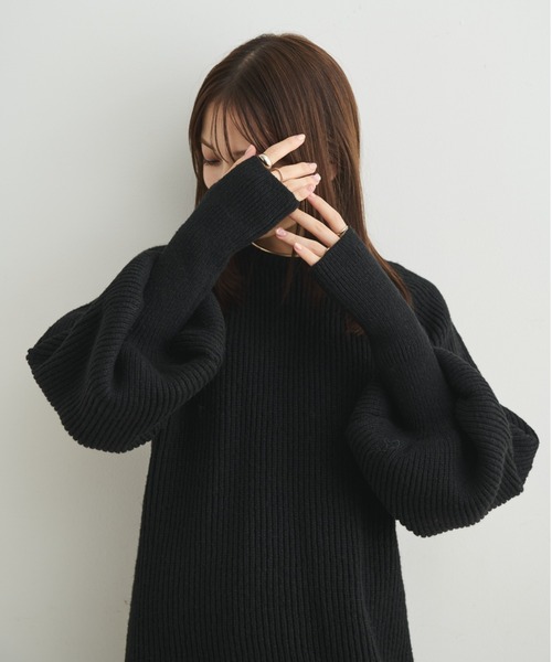 Aunt Marie's(アントマリーズ)の「ボリュームスリーブミニニットワンピース(ワンピース・レディース・アイボリー/ブラック/ブラウン・FREE)」の9枚目の写真