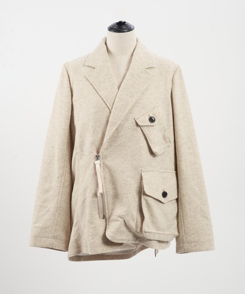 gomme（ゴム）の「ミルドフラノ　ファスナー開きジャケット（テーラードジャケット・レディース・ブラック/オートミール・MEDIUM）」の9枚目の写真