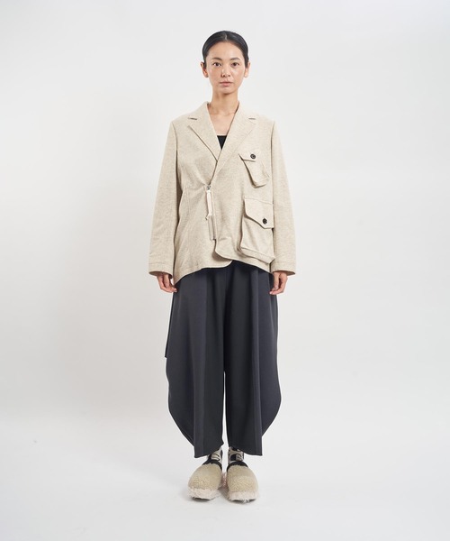 gomme（ゴム）の「ミルドフラノ　ファスナー開きジャケット（テーラードジャケット・レディース・ブラック/オートミール・MEDIUM）」の5枚目の写真