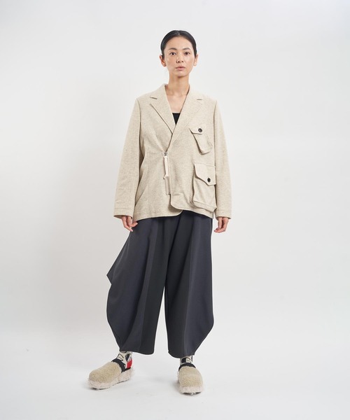 gomme（ゴム）の「ミルドフラノ　ファスナー開きジャケット（テーラードジャケット・レディース・ブラック/オートミール・MEDIUM）」の3枚目の写真