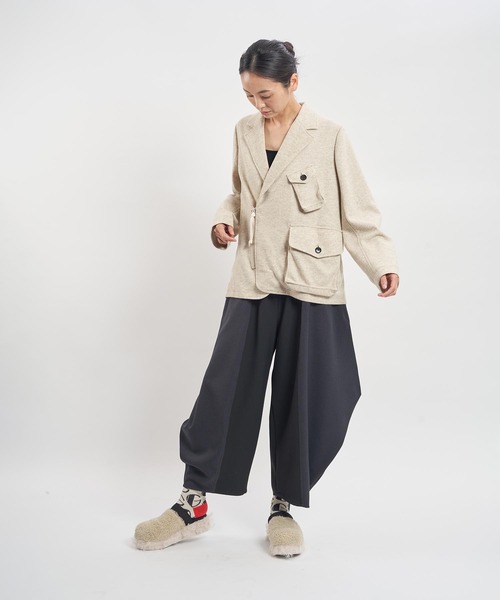 gomme（ゴム）の「ミルドフラノ　ファスナー開きジャケット（テーラードジャケット・レディース・ブラック/オートミール・MEDIUM）」の4枚目の写真