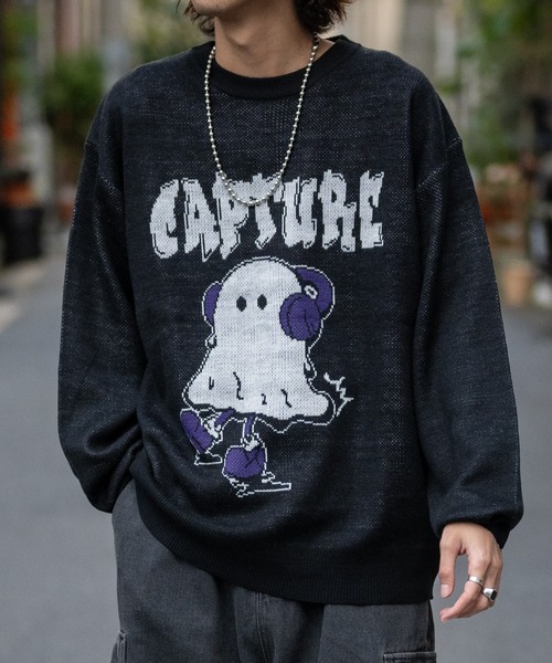 JOHN'S CLOSET(ジョンズクローゼット)の「【13】グラフィックWジャガード クルーネックニット(ニット/セーター・メンズ・オフホワイト/ホワイト系その他2/ブラック系その他/ホワイト系その他/ホワイト系その他3/ブラック系その他2/ブラック/ブラック系その他3/ブルーグレー・LARGE/MEDIUM)」の2枚目の写真