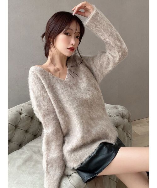 RESEXXY(リゼクシー)の「レイズドVネックルーズニットトップス(ニット/セーター・レディース・ホワイト/オレンジ/ベージュ・FREE)」の11枚目の写真