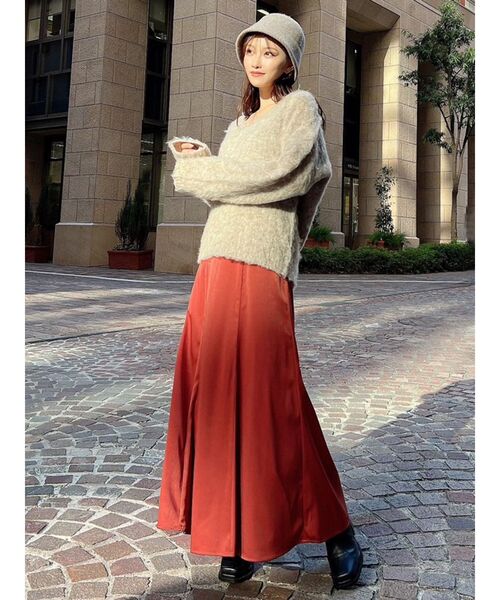 RESEXXY(リゼクシー)の「レイズドVネックルーズニットトップス(ニット/セーター・レディース・ホワイト/オレンジ/ベージュ・FREE)」の22枚目の写真