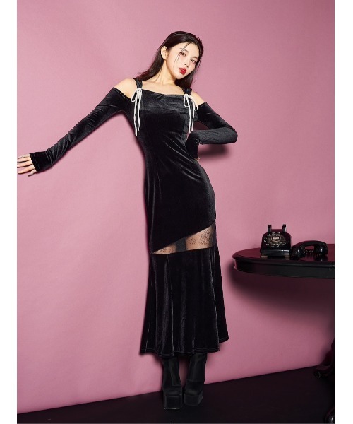 レースドッキングベルベットワンピース（ワンピース）｜Darich