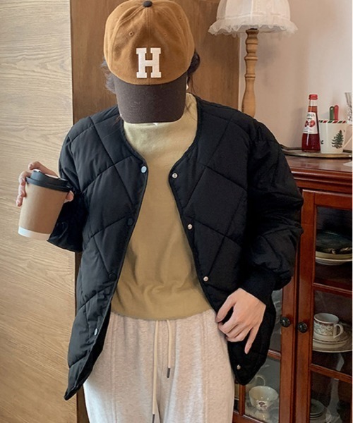 kirakiraShop(キラキラショップ)の「ダイヤ キルティング ジャケット(ブルゾン・レディース・ブラウン/ブラック/クリーム・L/S/XL/M)」の11枚目の写真
