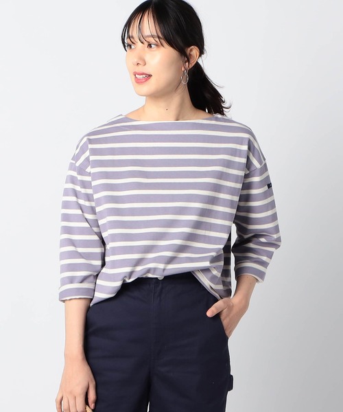 Grand PARK(グランドパーク)の「日本製 デラヴェ 天竺ボーダーカットソー(Tシャツ/カットソー・レディース・サックスブルー系/パープル系/ホワイト系・SMALL/MEDIUM)」の1枚目の写真