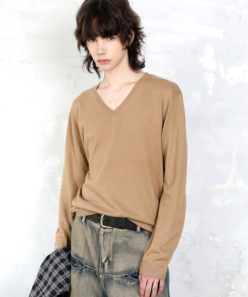 SPADE(スペード)の「【SPADE】カシミアタッチ Vネック ニット セーター(ニット/セーター・メンズ・グレー/ネイビー/ベージュ/ブラック/チャコールグレー/ホワイト/ワインレッド/グリーン・SMALL/MEDIUM/LARGE/X-LARGE)」の5枚目の写真