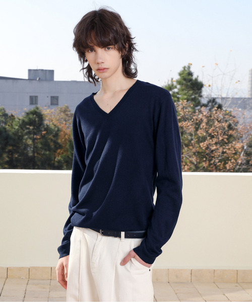 SPADE(スペード)の「【SPADE】カシミアタッチ Vネック ニット セーター(ニット/セーター・メンズ・グレー/ネイビー/ベージュ/ブラック/チャコールグレー/ホワイト/ワインレッド/グリーン・SMALL/MEDIUM/LARGE/X-LARGE)」の7枚目の写真