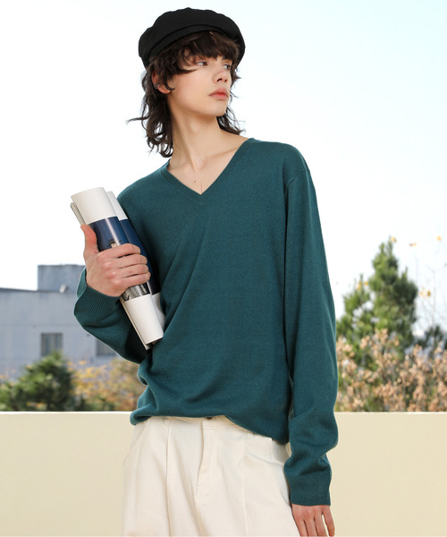 SPADE(スペード)の「【SPADE】カシミアタッチ Vネック ニット セーター(ニット/セーター・メンズ・グレー/ネイビー/ベージュ/ブラック/チャコールグレー/ホワイト/ワインレッド/グリーン・SMALL/MEDIUM/LARGE/X-LARGE)」の6枚目の写真