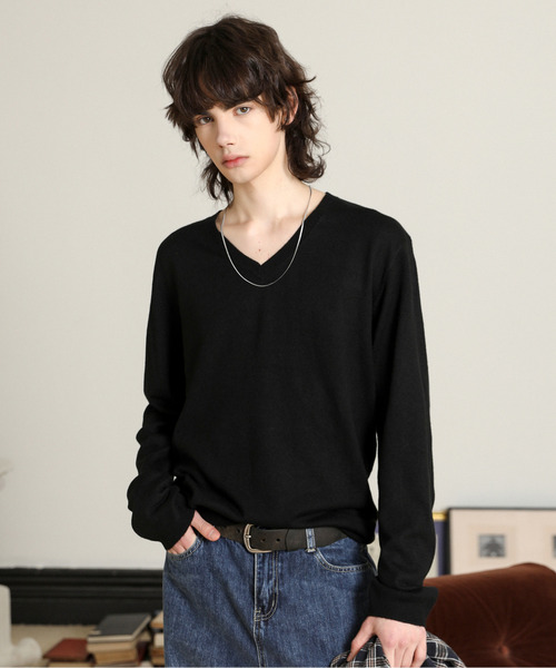 SPADE(スペード)の「【SPADE】カシミアタッチ Vネック ニット セーター(ニット/セーター・メンズ・グレー/ネイビー/ベージュ/ブラック/チャコールグレー/ホワイト/ワインレッド/グリーン・SMALL/MEDIUM/LARGE/X-LARGE)」の12枚目の写真