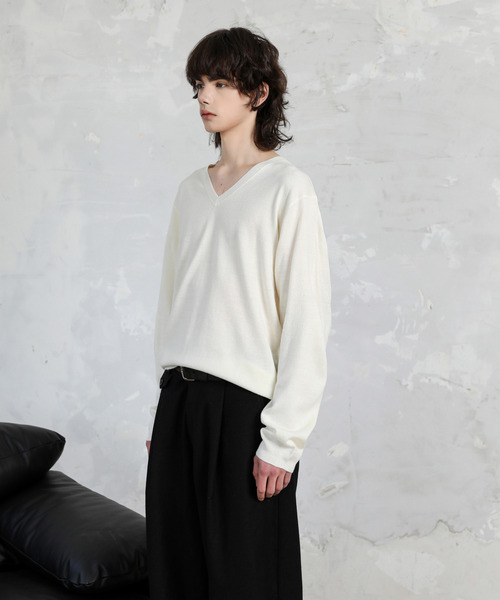 SPADE(スペード)の「【SPADE】カシミアタッチ Vネック ニット セーター(ニット/セーター・メンズ・グレー/ネイビー/ベージュ/ブラック/チャコールグレー/ホワイト/ワインレッド/グリーン・SMALL/MEDIUM/LARGE/X-LARGE)」の21枚目の写真