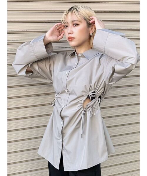 MURUA(ムルーア)の「【WEB限定】サイドホールギャザーシャツ(シャツ/ブラウス・レディース・グレー/ホワイト/ピンク/ブラック/イエロー・FREE)」の12枚目の写真