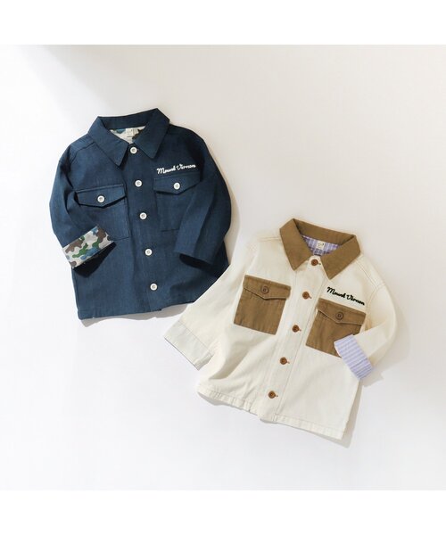 apres les cours(アプレレクール)の「シェフジャケット(デニムジャケット・キッズ・ブルー/オフホワイト・130/80/90/100/110/120)」の3枚目の写真