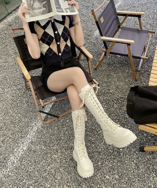 almo(アルモ)の「ボリュームソール レースアップロングブーツ(BL)(ブーツ・レディース・ブラック/ホワイト・36/37/38)」の9枚目の写真