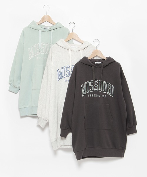 LOVETOXIC（ラブトキシック）の「カレッジ刺しゅうパーカワンピース（ワンピース・キッズ・チャコールグレー/ライトグレー/エメラルド・S/M/L）」の11枚目の写真