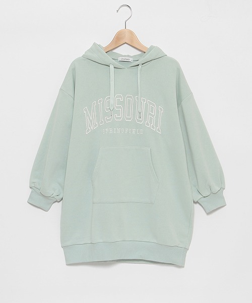 LOVETOXIC（ラブトキシック）の「カレッジ刺しゅうパーカワンピース（ワンピース・キッズ・チャコールグレー/ライトグレー/エメラルド・S/M/L）」の12枚目の写真