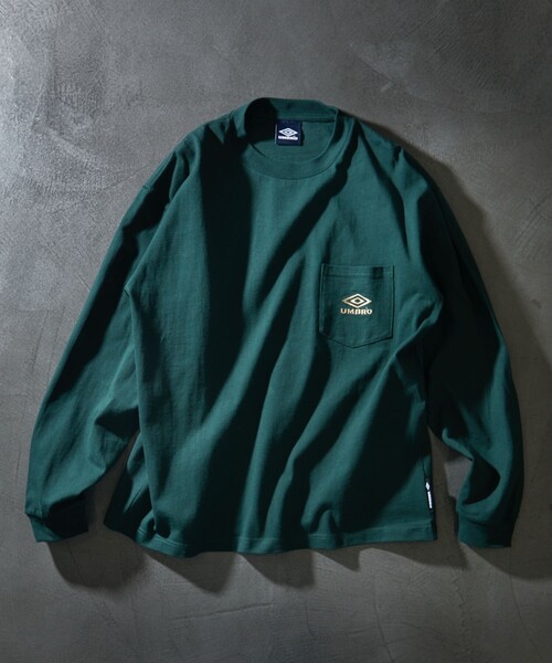 UMBRO（アンブロ）の「UMBRO/アンブロ 別注 Pocket L/S Tee/別注 ワンポイントロゴ ロングスリーブ ポケットTシャツ（Tシャツ/カットソー・メンズ・ホワイト/ブラック/グレー/グリーン/ネイビー/サックスブルー/ブラウン・MEDIUM/LARGE/X-LARGE）」の14枚目の写真