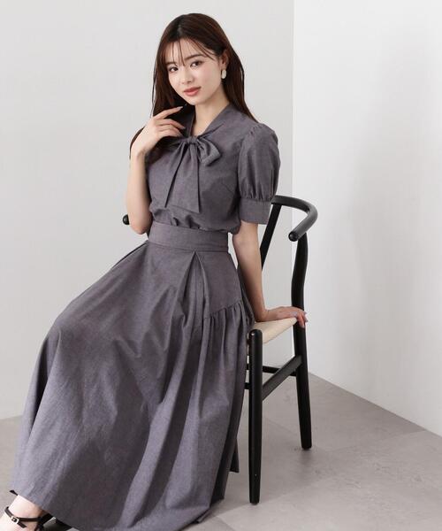 PROPORTION BODY DRESSING（プロポーションボディドレッシング）の「シャンブレータックフレアスカート / 1214120310（スカート・レディース・ブラック/ダークネイビー・MEDIUM/SMALL）」の4枚目の写真