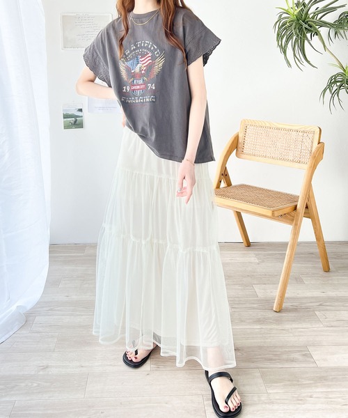 Java(ジャバ)の「《Javaジャバコラボ》ヴィンテージライクなデザイン。綿100%袖レースピグメントロックTシャツ(Tシャツ/カットソー・レディース・A/B・LARGE/MEDIUM/SMALL/X-LARGE)」の4枚目の写真