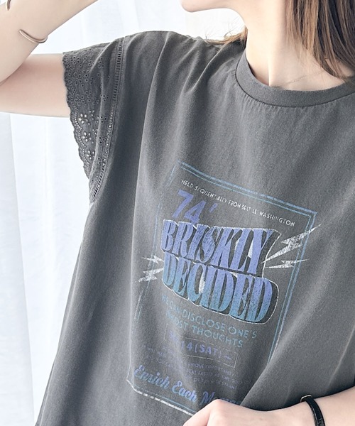 Java(ジャバ)の「《Javaジャバコラボ》ヴィンテージライクなデザイン。綿100%袖レースピグメントロックTシャツ(Tシャツ/カットソー・レディース・A/B・LARGE/MEDIUM/SMALL/X-LARGE)」の15枚目の写真