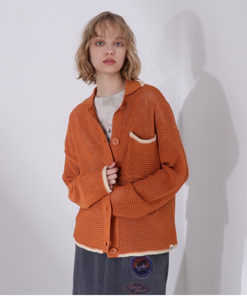 AVIREX オレンジ カーディガン 75 AVIREX カーディガン MACRAME LINE CARDIGAN/マクラメ ライン