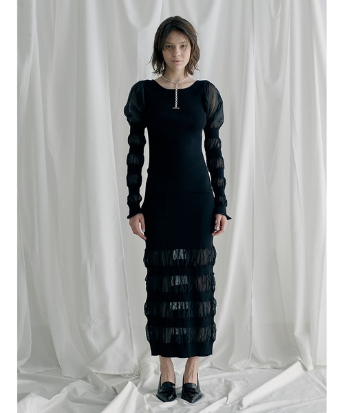 SORIN（ソリン　）の「Sheer & Rib Mix Long Skirt（スカート・レディース・ホワイト/ブラック/オリーブ・38）」の13枚目の写真