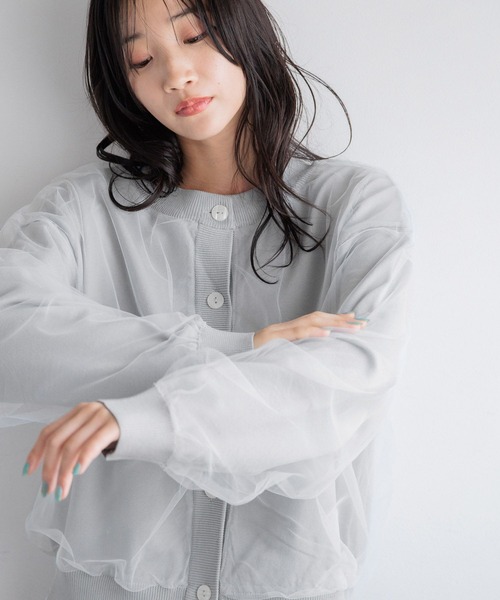 LOWRYS FARM（ローリーズファーム）の「チュールレイヤードカーディガンＬＳ 108520（ニット/セーター・レディース・イエロー/ブルー/ブラック/アイボリー/グレー/ブラック系その他/ホワイト/ピンク・FREE）」の17枚目の写真