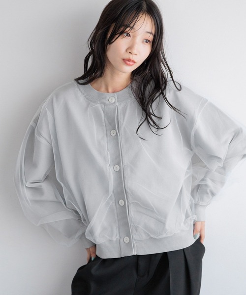 LOWRYS FARM（ローリーズファーム）の「チュールレイヤードカーディガンＬＳ 108520（ニット/セーター・レディース・イエロー/ブルー/ブラック/アイボリー/グレー/ブラック系その他/ホワイト/ピンク・FREE）」の16枚目の写真