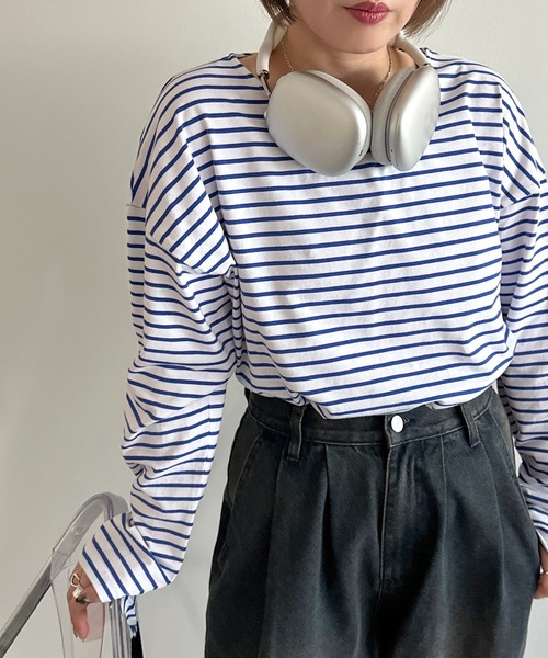 apres jour mignon(アプレジュールミニョン)の「ボーダーロンT【ZOZOTOWN限定アイテム】(Tシャツ/カットソー・レディース・ブルー/ネイビー/グリーン/ピンク/レッド・X-LARGE/フリー)」の3枚目の写真