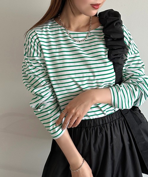 apres jour mignon(アプレジュールミニョン)の「ボーダーロンT【ZOZOTOWN限定アイテム】(Tシャツ/カットソー・レディース・ブルー/ネイビー/グリーン/ピンク/レッド・X-LARGE/フリー)」の2枚目の写真