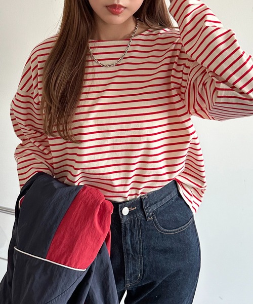 apres jour mignon(アプレジュールミニョン)の「ボーダーロンT【ZOZOTOWN限定アイテム】(Tシャツ/カットソー・レディース・ブルー/ネイビー/グリーン/ピンク/レッド・X-LARGE/フリー)」の11枚目の写真