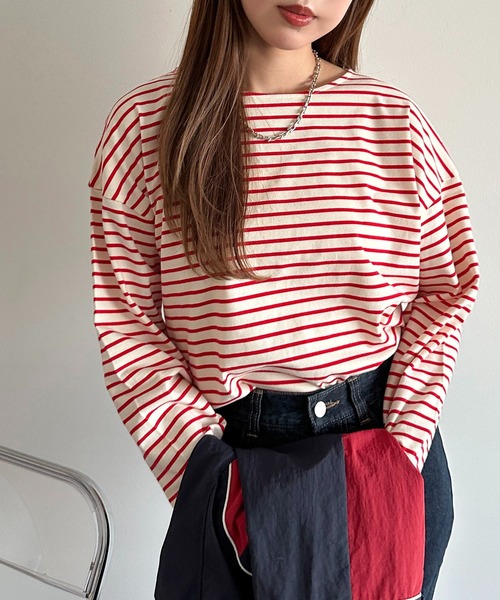 apres jour mignon(アプレジュールミニョン)の「ボーダーロンT【ZOZOTOWN限定アイテム】(Tシャツ/カットソー・レディース・ブルー/ネイビー/グリーン/ピンク/レッド・X-LARGE/フリー)」の12枚目の写真