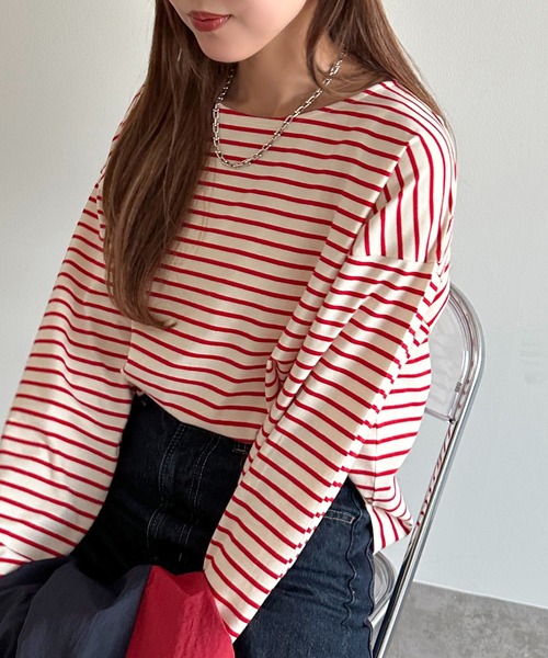 apres jour mignon(アプレジュールミニョン)の「ボーダーロンT【ZOZOTOWN限定アイテム】(Tシャツ/カットソー・レディース・ブルー/ネイビー/グリーン/ピンク/レッド・X-LARGE/フリー)」の9枚目の写真
