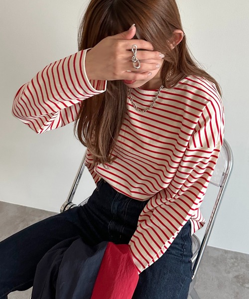 apres jour mignon(アプレジュールミニョン)の「ボーダーロンT【ZOZOTOWN限定アイテム】(Tシャツ/カットソー・レディース・ブルー/ネイビー/グリーン/ピンク/レッド・X-LARGE/フリー)」の10枚目の写真
