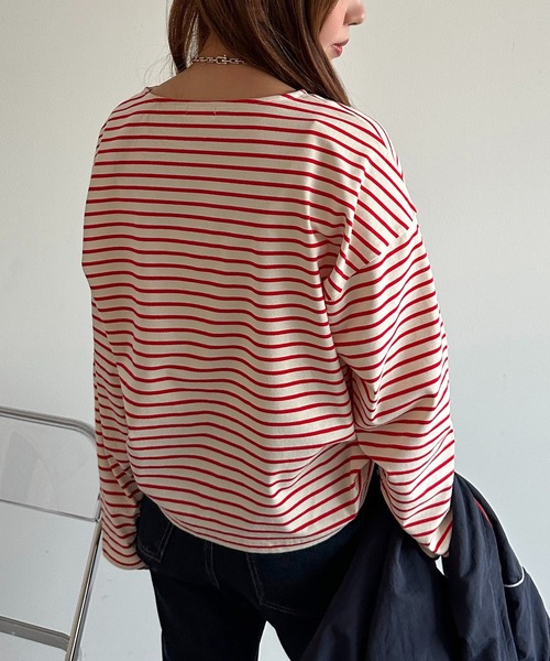 apres jour mignon(アプレジュールミニョン)の「ボーダーロンT【ZOZOTOWN限定アイテム】(Tシャツ/カットソー・レディース・ブルー/ネイビー/グリーン/ピンク/レッド・X-LARGE/フリー)」の14枚目の写真
