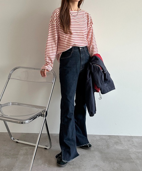 apres jour mignon(アプレジュールミニョン)の「ボーダーロンT【ZOZOTOWN限定アイテム】(Tシャツ/カットソー・レディース・ブルー/ネイビー/グリーン/ピンク/レッド・X-LARGE/フリー)」の7枚目の写真