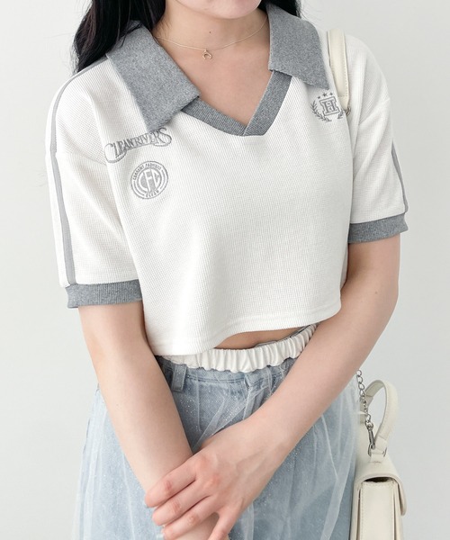 Heather(ヘザー)の「ワッフルゲームTEE 120025(Tシャツ/カットソー・レディース・ホワイト×ネイビー/ホワイト×グレー/ブラック×ホワイト・FREE)」の1枚目の写真