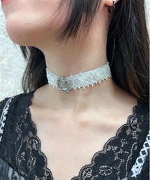 axes femme POETIQUE | ビジュー金具レースチョーカー(チョーカー)