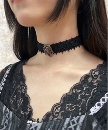 axes femme POETIQUE | ビジュー金具レースチョーカー(チョーカー)