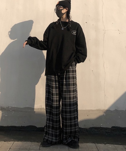 セール】チェック ハイウエスト ワイド ストレート Y2K